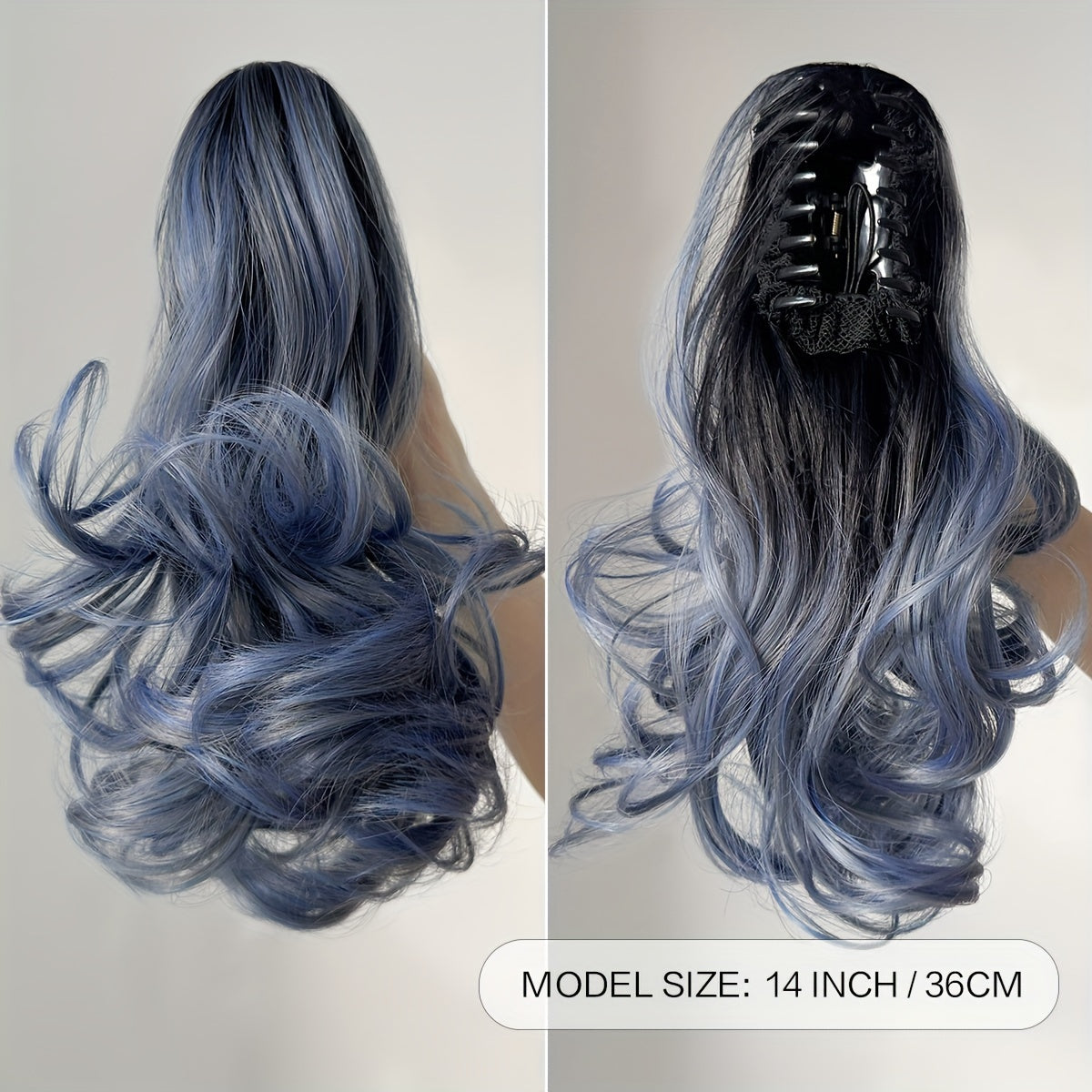 YUSULAXI 35.56 cm Claw Ponytail Extension Hair Accessories - Black, Brown, Blue, and Grey Short Wave Heat Resistant Fiber Synthetic Ponytail Hairpiece for Women Daily Use - Unisex Adult